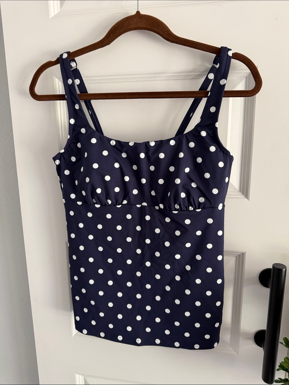 Women’s Navy Polka Dot Tankini Top with White Dots size 10
